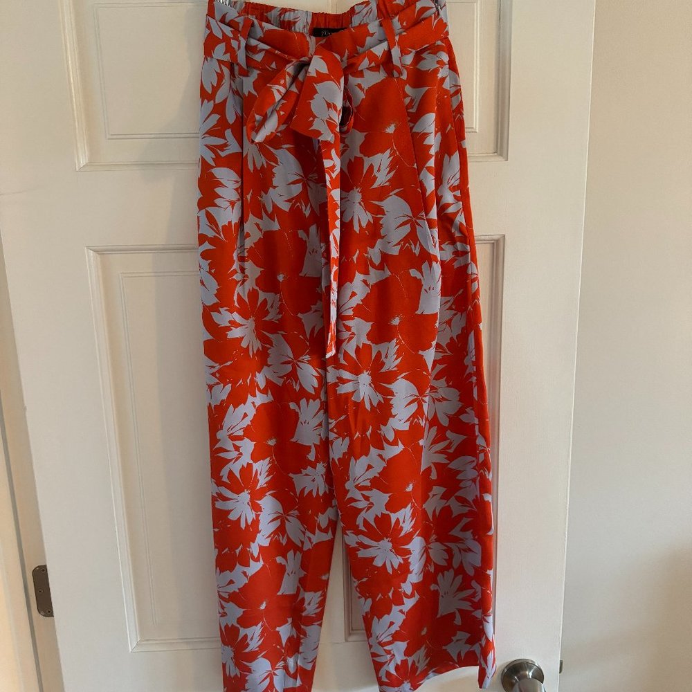 J. Crew‎ Ratti Falling Leaves Wide Leg Silky Pants Orange/Pale Blue